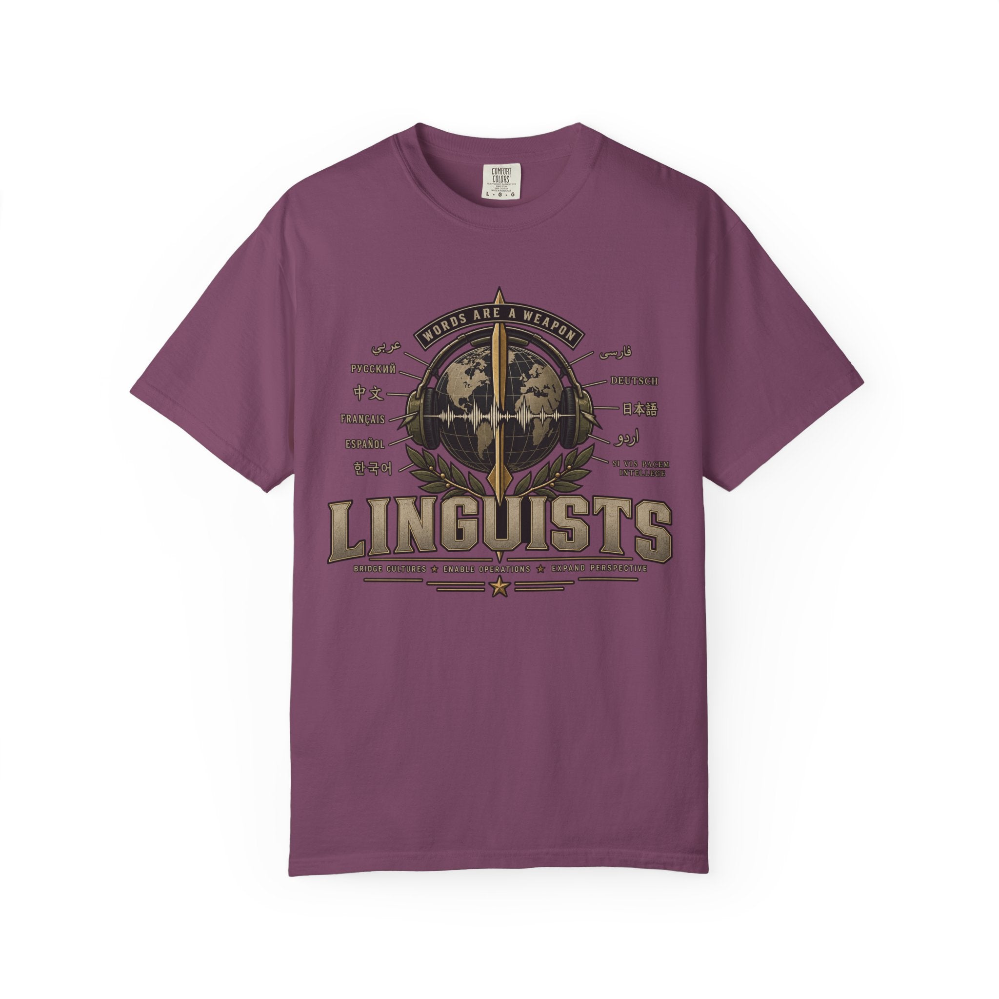Linguists Graphic T-Shirt — Vintage Globe & Pen Design for Language Lovers