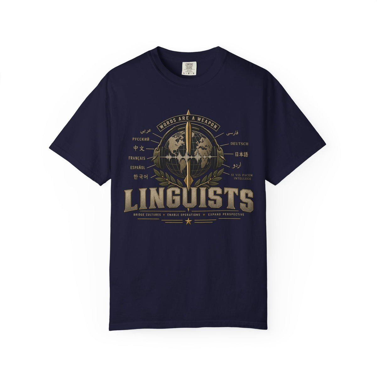 Linguists Graphic T-Shirt — Vintage Globe & Pen Design for Language Lovers