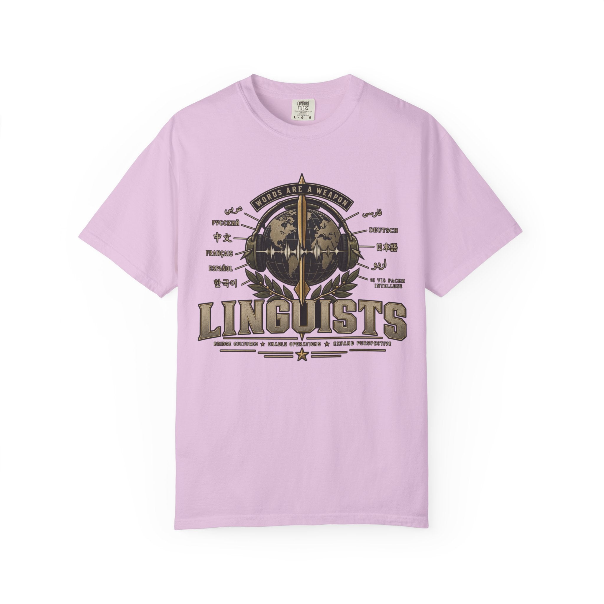 Linguists Graphic T-Shirt — Vintage Globe & Pen Design for Language Lovers
