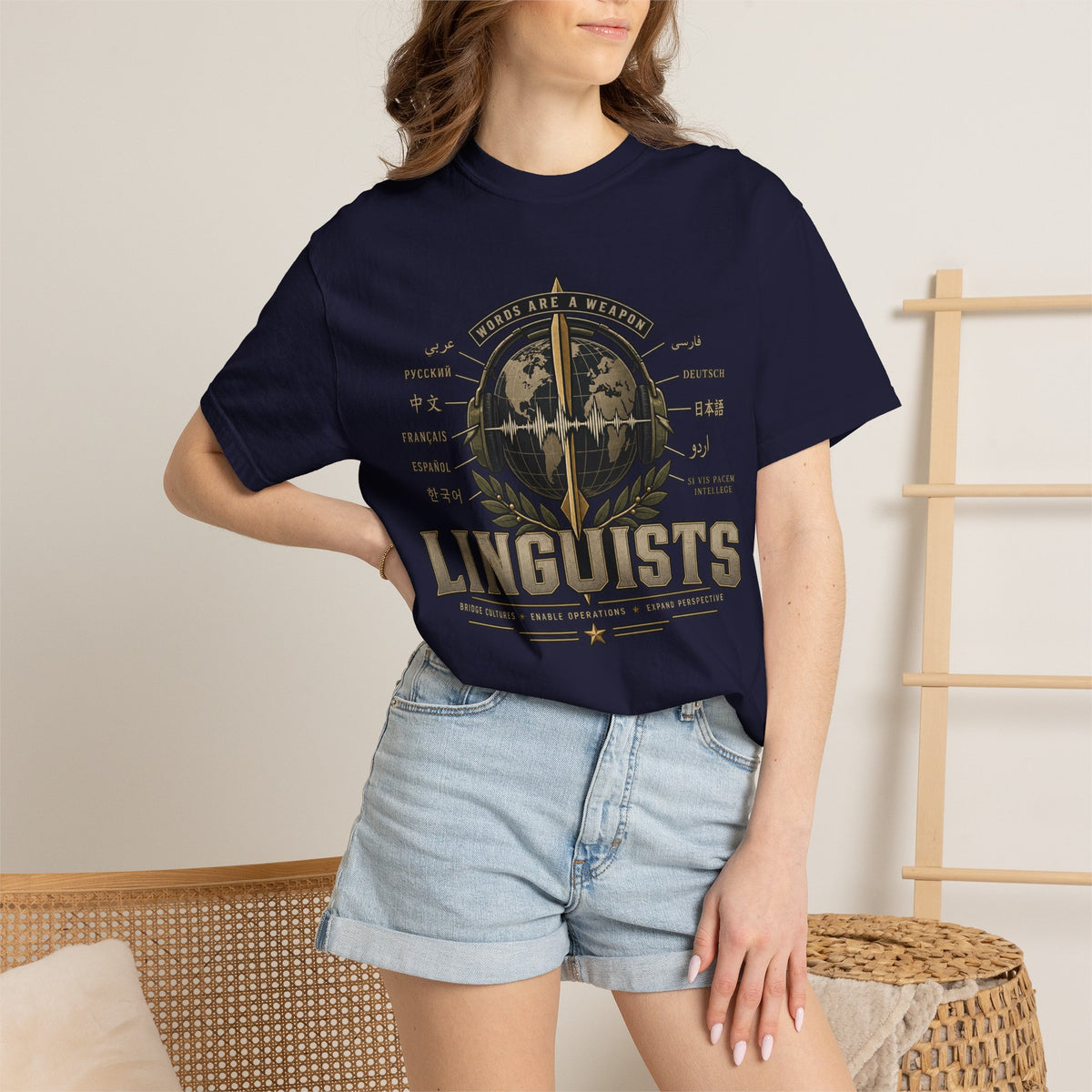 Linguists Graphic T-Shirt — Vintage Globe & Pen Design for Language Lovers