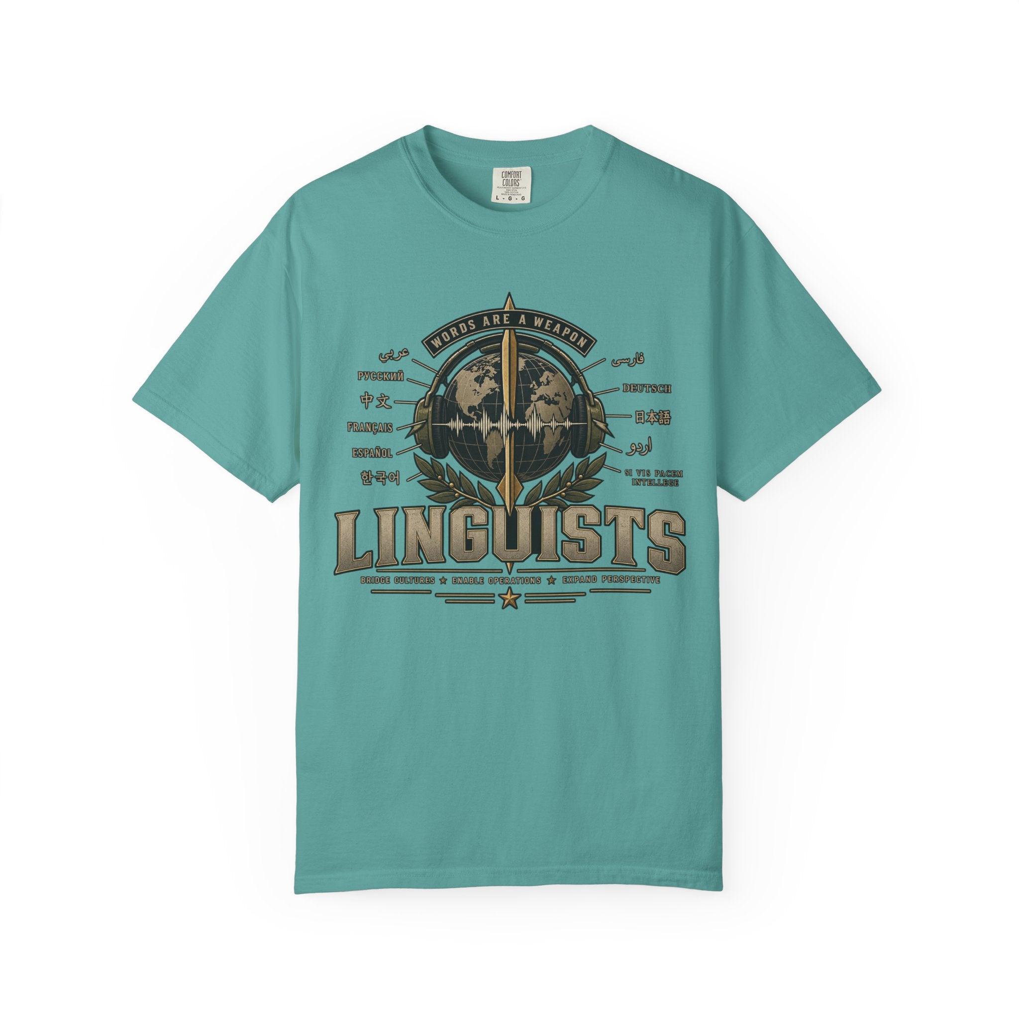 Linguists Graphic T-Shirt — Vintage Globe & Pen Design for Language Lovers